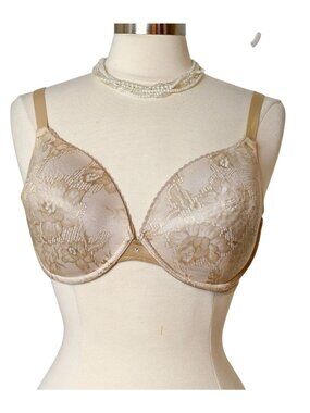 Maidenform Womens bra 36DD Beige Lace Full Coverage Underwire Silk Floral Design